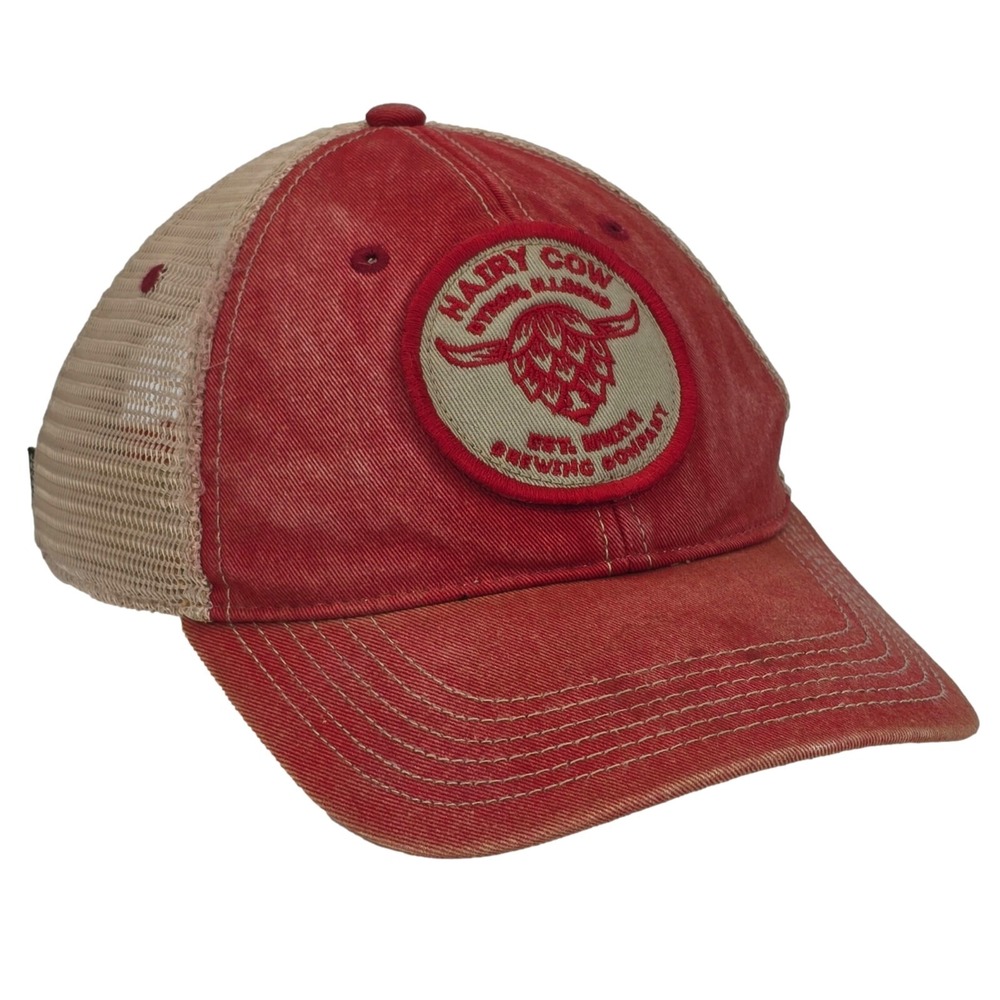Legacy Hairy Cow Brewing Company Trucker Hat Red Tan OSFA Mesh Snapback Beer Cap